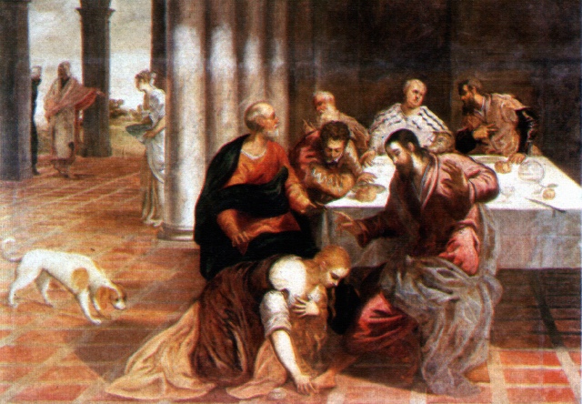 Christus im Hause des Pharisäers, Gemälde von Jacopo Tintoretto (1518-1594), Escorial